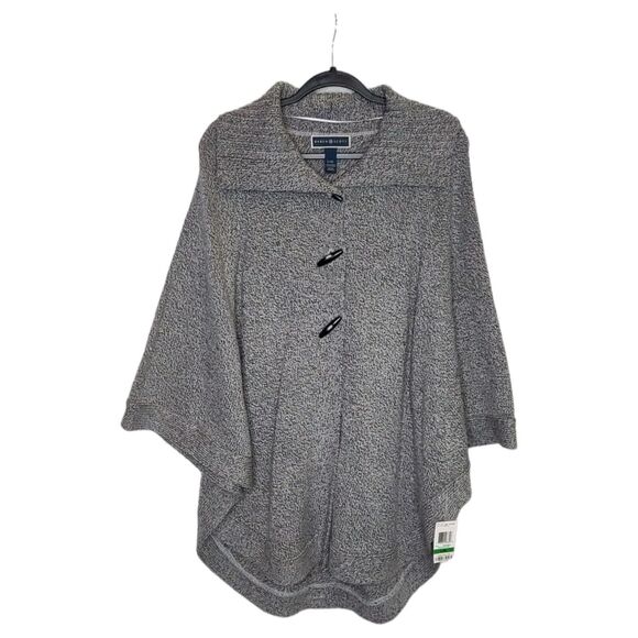 NEW Karen Scott Size LG/XL Smoke Grey Marl Cape Sweater Poncho Open Sleeves - Picture 2 of 7